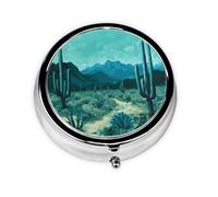 Deep Cactus Desert Portable Pill Box, 3 Compartment Pill Box, can be Put into Wallet, Pocket, Light and Convenient, mini Round Pill Box