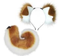 ,Deep Camel White,Fluffy Faux Fox Fur Tail for Women - Cat Wolf Fox Tail Costume Accessory with Adjustable Waist Belt, Ideal for Halloween Party & Fancy Dress