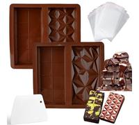 Deep Chocolate Moulds, 2 Pcs Silicone Chocolate Bar Mould Big Chocolate Bar Mold Making Kit with 100 Pcs Bags + 1 Scraper
