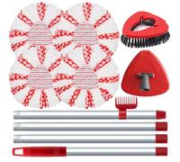 Deep Cleaning Spin Mop Heads Replacement Compatible with Vileda Turbo System, Upgraded Scrub Brush and 1 Mop Base,1 Handle Combo Set, 4 Pack Red Microfiber Replace Head Refills