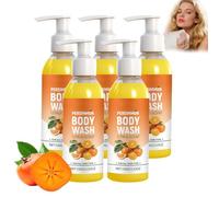 Deep Cleansing Persimmon Body Wash For Old People Smell - Moisturizing Shower Gel With Coconut Oil & Green Tea, Hydrating Shower Gel For Men & Women, Fresh Scent Body Wash 120ml Bottle (5 PCS)
