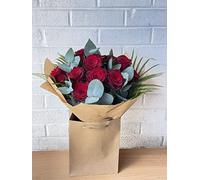 Deep Desire Bouquet Next Day Flowers Fresh Delivery Red Roses, Lush Greenery, And a Touch of Elegance. Celabrate Anniversaries, birthdays, or just because. (art)
