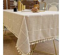 Deep Dream Tablecloths, Embroidered Waterproof Table Cloth Cotton Linen Wrinkle Free Anti-Fading Table Cover Decoration for Kitchen Dinning Party Christmas, 55 x 140 Inch - Light Brown