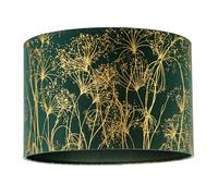 Deep Emerald Forest Green Lamp Shade with Botanical Gold Foil Print | Delicate Abstract Floral and Seed Head Pattern | 30cm Diameter by Happy Homewares