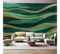 Deep Emerald Green Mural Wallpaper Marble Gold Lines Non-Woven Art Print 390 x 260cm Wall Murals Poster Picture Design Modern Decoration for Bedrooms Living Room Children Nursery