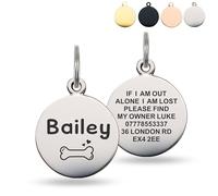 Deep Engraved Dog Tags for Pets UK Prime, Personalised Cat Dog Name ID Tags, Stainless Steel Pet Tag for Doggy Kitten Kitty Puppy, Scratch Resistant Tag (Silver Round, L)
