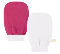 Deep Exfoliating Glove-Korean Exfoliating Mitt for Shower Ideal for Dead Skin Remover, Keratosis Pilaris & Self-Tanning to Improve Skin Tone Made with 100% Natural Viscose (White+Red)
