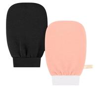 Deep Exfoliating Glove-Korean Exfoliating Mitt for Shower Ideal for Dead Skin Remover, Keratosis Pilaris & Self-Tanning to Improve Skin Tone Made with 100% Natural Viscose (Black+Salmon)