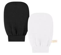 Deep Exfoliating Glove-Korean Exfoliating Mitt for Shower Ideal for Dead Skin Remover, Keratosis Pilaris & Self-Tanning to Improve Skin Tone Made with 100% Natural Viscose (Black+White)