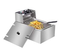 Deep Fat Fryer 10.8 Litre, Electric Deep Fryer Easy Clean w/Basket & Lid, 11.4QT Countertop Stainless Steel Commercial Kitchen Fat Fryer Frying Machine for Chips, French Fries, Donuts, 220V 2500W