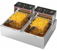 Deep Fat Fryer 16 Litre, 6000W Stainless Steel Fryer, Chip Pans with Basket and Lid, Commercial Double Frying Machine for Chips French Fries-