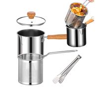Deep Fat Fryer Pot with Strainer Basket | Stainless Steel Minis Deep Fryer Pot with Wood Handle | Deep Oil Fryer Pan | Minis Chip Pan Fryer Saving Small Fryer for Frying Fish Shrimp Chicken and Fries