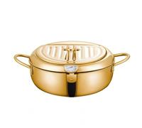 Deep Fat Fryer Pot with Thermometer, Stainless Steel Tempura Frying Pan | 3.4L Small Deep Fryer Induction Compatible Chip Pan with Oil Draining Rack for 2 People