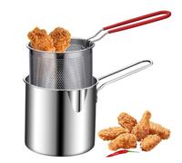 Deep Fat Fryer Set, Stainless Steel Deep Fryer Pot with Strainer Basket, Oil Saving Deep Frying Pot with Long Handle for Frying Chips Fish Shrimp Chicken