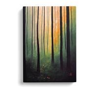 Deep Forest Black, Peach, Green Canvas Print | Gallery Wrapped 30mm Frame Wall Art | 30x20 inches | Ready to Hang | Contemporary Landscape Picture | Living Room Bedroom Lounge Office