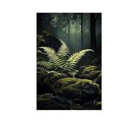 Deep Forest Ferns Mural Poster Dark Woodland Artwork Vintage Botanical Decor Green Aesthetic Mural Unframe-style 12x18inch(30x45cm)