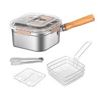 Deep Fryer Pan Set, Spill-Proof Frying Pot, Multi Use Cook Pan, With Lid And Rack, Temperature Control, 20.5x20.5x11.5cm, For Home, Camping, Beach, Travel, Hiking
