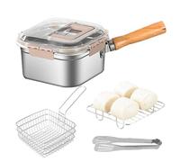 Deep Fryer Pan, Spillproof Cooking Set, 8.07x8.07x4.53 Inches Oil Frying Pot, Anti Spill Lid, Stainless Steel Basket for Commercial Kitchen, Home Cooking, Camping, Travel, Beach, Hiking