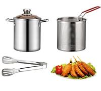 Deep Fryer Pot 101oz Stainless Steel Deep Fryer Set with Strainer Basket Multi- purpose Stock Pot Heavy Cooking Oil Container for Kitchen French Fries, Chicken Compatible with All Stoves