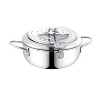 Deep Fryer Pot, 2.2L Frying Chicken Pot with Filter Lid and Frying Basket Stainless Steel Japanese Style Tempura Fryer Pan(silver)