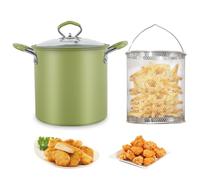Deep Fryer Pot Chip Pans with Basket and Lid, 3L Stainless Steel Frying Pot with Heat Resistant Handle, Home Multipurpose Deep Fryer Pan for Kitchen French Fries, Tempura Chips, Fish, Chicken (green)