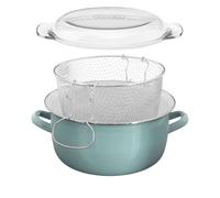 Black Enamel Glass Pyrex Lid Steel Deep Fryer Chips Frying Fry Pan Pot Basket