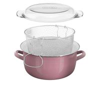Deep Fryer Pot Glass Pyrex Lid Enamel Retro Finish Chips Fries Basket Pan