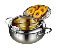Deep Fryer Pot, Stainless Steel Fryer Pot with Thermometer Lid, Multifunctional Tempura Frying Pot with Oil Drip Drainer Rack for Fried Chicken, Potato, Shrimp, Even Heating (24cm)
