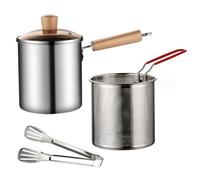 Deep Fryer Pot,Stainless Steel Frying Pan with Basket and Tong,3L Handled Chip Fryers with Tempered Glass Lid Uncoated Wide Mouth Multipurpose Deep Fryer