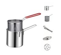 Deep Fryer Pot with Basket,1200ml Handled Stainless Steel Chip Pan,Small Deep Fat Fryer French Fries Pot,Japanese Style Tempura Frying Pan,Fryer Pasta Ergonomic Handle Fryer (12.5x12cm 304)