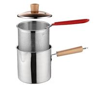 Deep Fryer Pot with Basket,1200ml Handled Stainless Steel Chip Pan,Small Deep Fat Fryer French Fries Pot,Japanese Style Tempura Frying Pan,Fryer Pasta Ergonomic Handle Fryer (17x15cm 201)