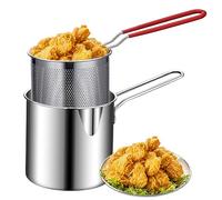 Deep Fryer Pot with Basket 2Pcs 1200ml Handled Stainless Steel Chip Pan Uncoated Mirror Polished Brushed Frying Pots for French Fries Fish Chicken Wing