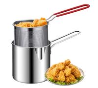 Deep Fryer Pot with Basket 2Pcs/Set 1.2L Handled Stainless Steel Chip Pan Uncoated Mirror Polished Brushed Frying Pots for French Fries Fish Chicken Chip Fryer Chip Pan Deep Fryer Fish Fryer