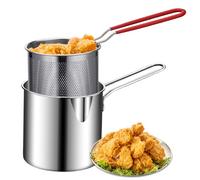 Deep Fryer Pot with Basket 2Pcs/Set 1.2L Handled Stainless Steel Chip Pan Uncoated Mirror Polished Brushed Frying Pots for French Fries Fish Chicken