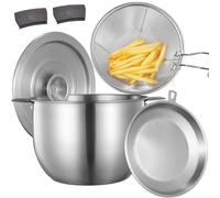 Deep Fryer Pot with Basket Lid and Strainer Stainless Steel Stove Top Fryer Versatile Oil Filter Pot with Handle Jumbo Bacon Grease Saver Container oil drippings lard ghee oil 1 Gall / 4Qt / 3.8 Lt