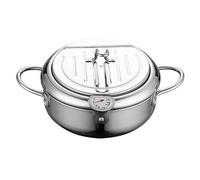 Deep Fryer Pot with Thermometer and Lid, 3.4L Stainless Steel Chip Pan for Induction Hob, Non-Stick Tempura Frying Pot for Crispy Chicken Wings and Chips, Ideal for Home Kitchen Family Cooking