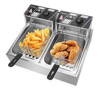 Deep Fryer w/Basket Strainer for Home Use, Stainless Steel Commercial Electric Deep Fryer, Perfect for Fried Chicken, Shrimp, French Fries, Chips & More (Double - 12.7QT/12L)