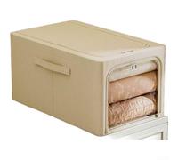 Deep Gray Foldable Cotton Linen Storage Box With Dual Zippers For Clothes And Quilts Dustproof Moisture Proof Organizer 53x35x30cm(31L 45×30×23cm Khaki Color)