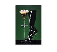 Deep Green Retro Modern Black Boot Martini Canvas Wall Art Poster Edgy Girly Feminism Female Leg Art Painting Home Bar Wall Decor 08x12inch(20x30cm)