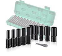 Deep Impact 1/2 Inch Socket Set - 10 Piece Master Drive With Extension Bar, 10mm-24mm, 6 Point Metric for Home Car Repair