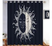 Deep Navy Blue Blackout Thermal Insulated Curtains for Bedroom, 46"W x 72"L Retro Abstract Sun, Moon, Human Face, Stars Eyelet Curtains & Drapes, Soft Black Out 2 Panels for Window Living Room/Kitchen