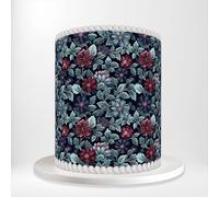 Deep Navy Burgundy and Teal Flower Cluster Wrap Around Print A4 Edible Paper Icing Sheet Cake Topper Side Ribbon Border Decor for Personalised Themed Decorations
