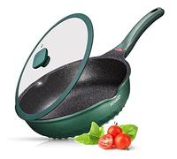 Deep Non-Stick Frying Pan with Lid - 3-in-1 Sauté Pan, Skillet & Mini Wok - GREBLON Ceramic Coating | Induction Hob Safe | Stainless Steel Base |PTFE & PFOA Free (Green, 28 cm)