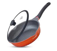 Deep Non-Stick Frying Pan with Lid - 3-in-1 Sauté Pan, Skillet & Mini Wok - GREBLON Ceramic Coating | Induction Hob Safe | Stainless Steel Base |PTFE & PFOA Free (Orange, 28 cm)