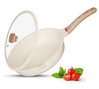 Deep Non-Stick Frying Pan with Lid - 3-in-1 Sauté Pan, Skillet & Mini Wok - GREBLON Ceramic Coating | Induction Hob Safe | Stainless Steel Base |PTFE & PFOA Free (White, 30 cm)