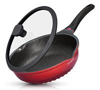 Deep Non-Stick Frying Pan with Lid - 3-in-1 Sauté Pan, Skillet & Mini Wok - GREBLON Ceramic Coating | Induction Hob Safe | Stainless Steel Base |PTFE & PFOA Free (Red, 24 cm)