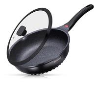 Deep Non-Stick Frying Pan with Lid - 3-in-1 Sauté Pan, Skillet & Mini Wok - GREBLON Ceramic Coating | Induction Hob Safe | Stainless Steel Base |PTFE & PFOA Free (Black, 24 cm)
