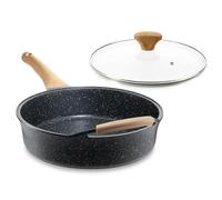 Deep Nonstick Frying Pan with Lid, 4.5 QT Swiss Granite Coating Sauté Pan, 12 Inch Healthy Non Stick Skillet Cooking Pan and Helper Handle with Silicone Cover, PFOA Free, Induction Ready.