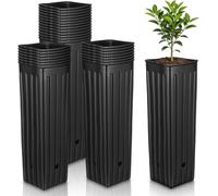 Deep Nursery Pots 50 Pack, 12x25cm Tall Square Plant Containers with Drainage Holes for Seedlings Trees