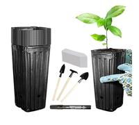 Deep Nursery Pots | Deep Drainage Container | Square Bottom Planting Pots Bulk with Labels, Tools, Markers Set 7.87in Tall - for Transplant, Citrus, Cucumber, Flower Germination